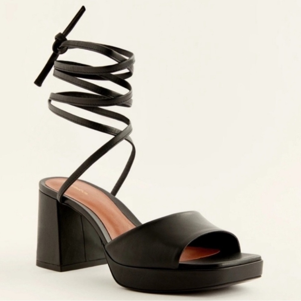 Reformation Black Lace-Up Strappy Platform Block Heel Sandals Worn Once